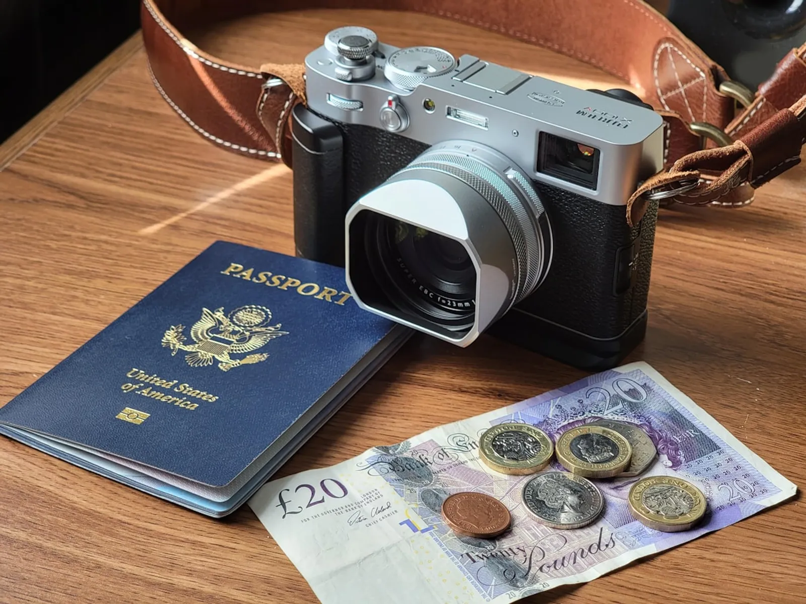 International travel budget with currency and passport