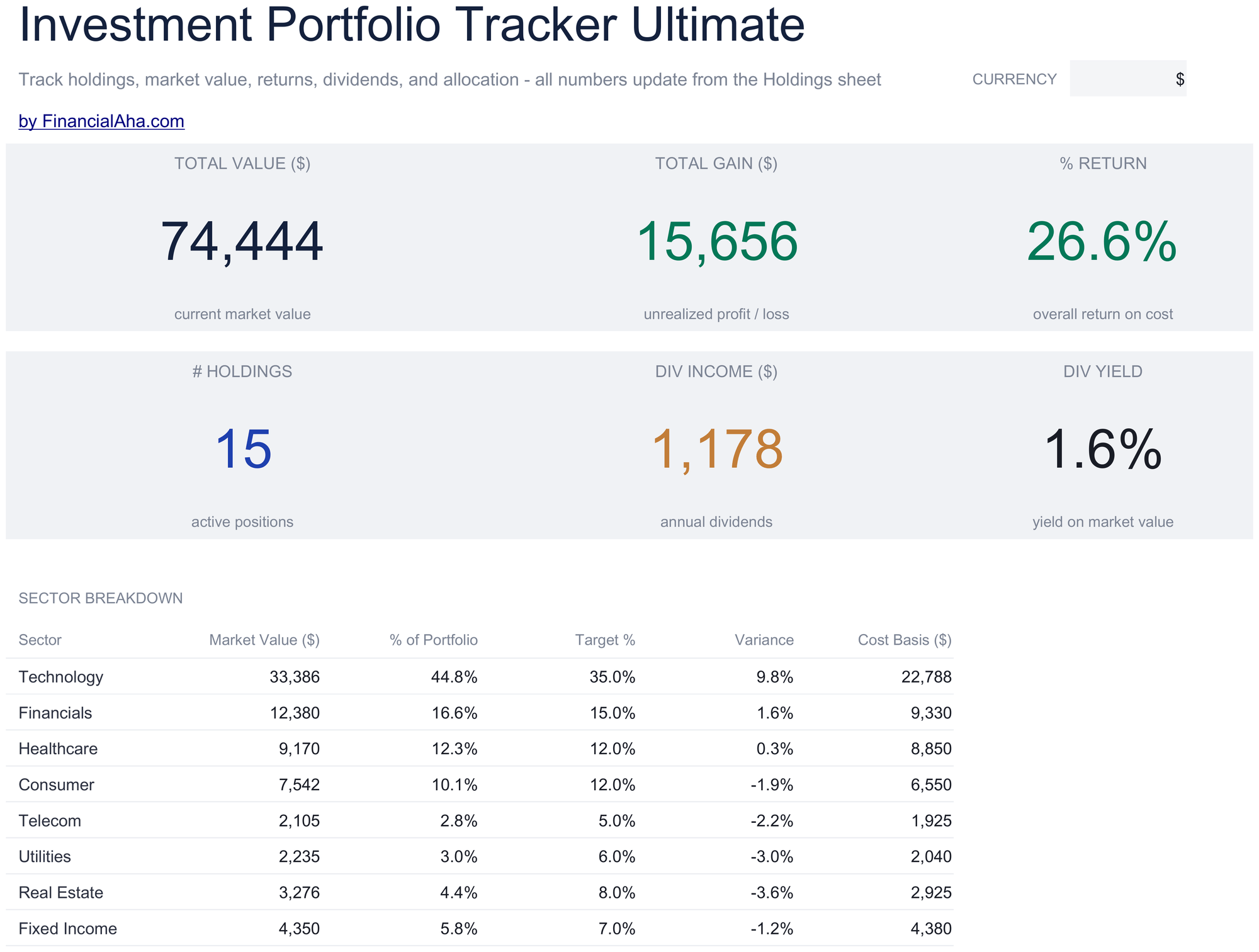 Ultimate Investment Portfolio Tracker spreadsheet template preview