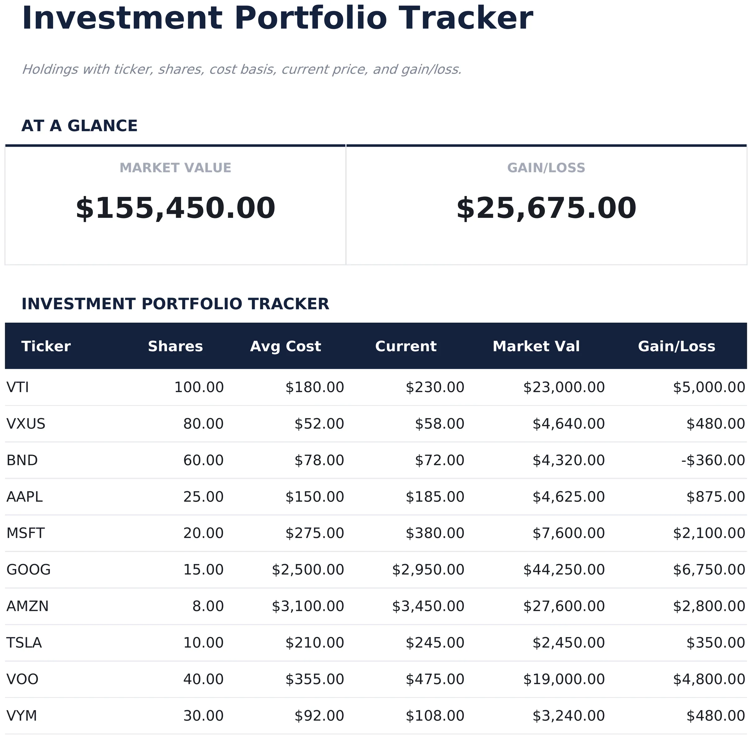 Investment Portfolio Tracker preview