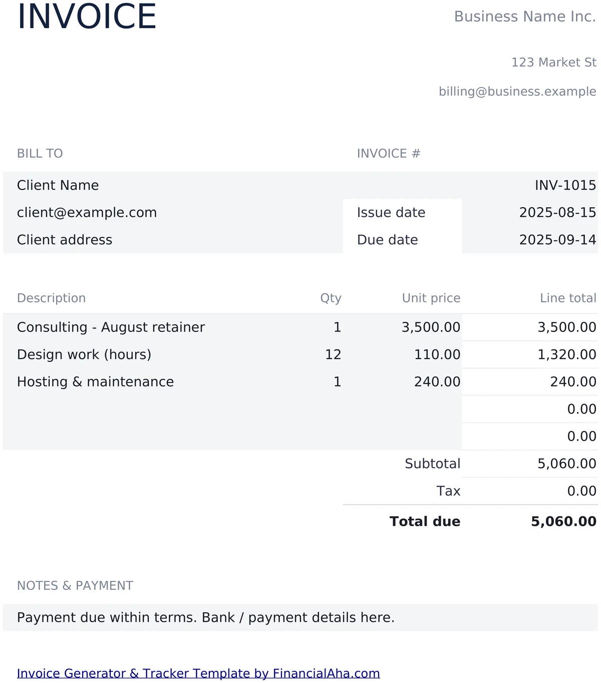 Printable Single Invoice