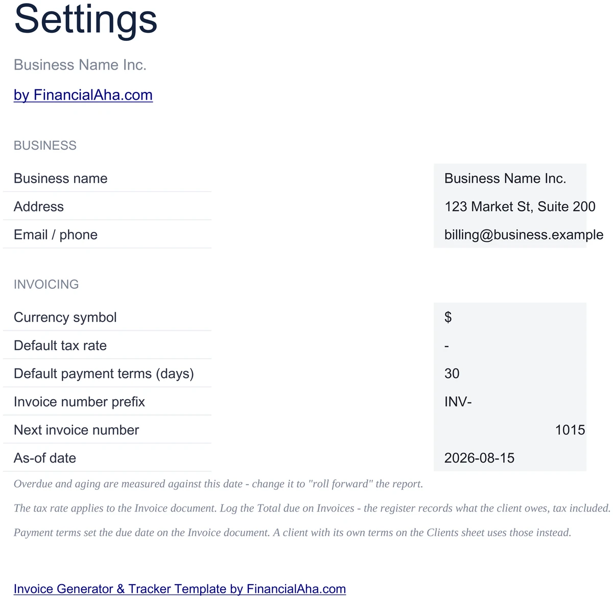 Settings and As-of Date