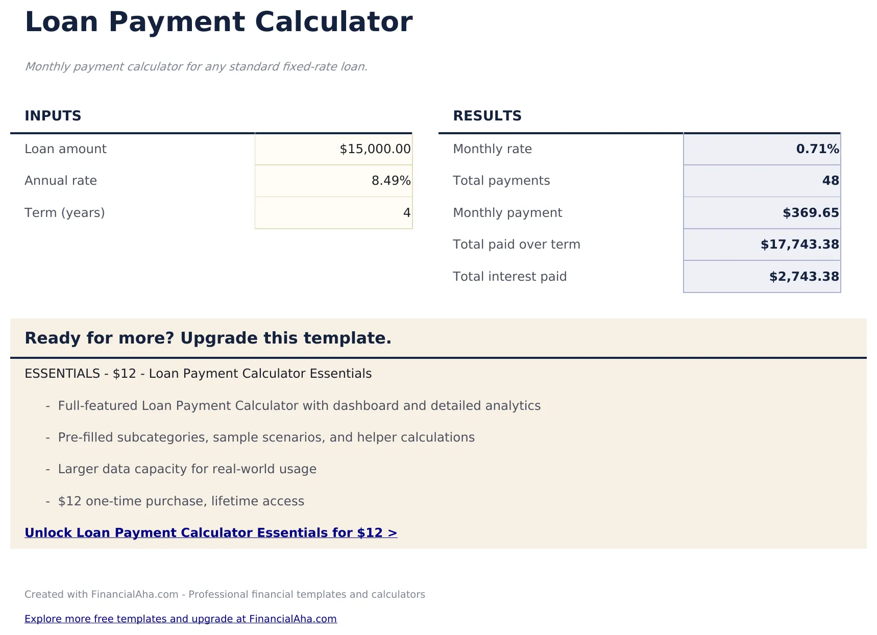 Loan Payment Calculator preview
