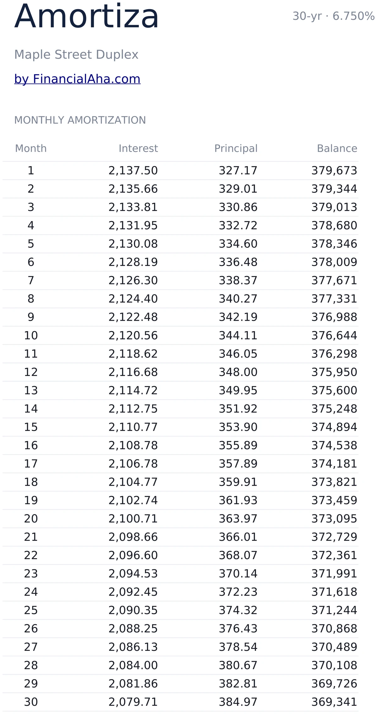 360-Month Amortization Schedule
