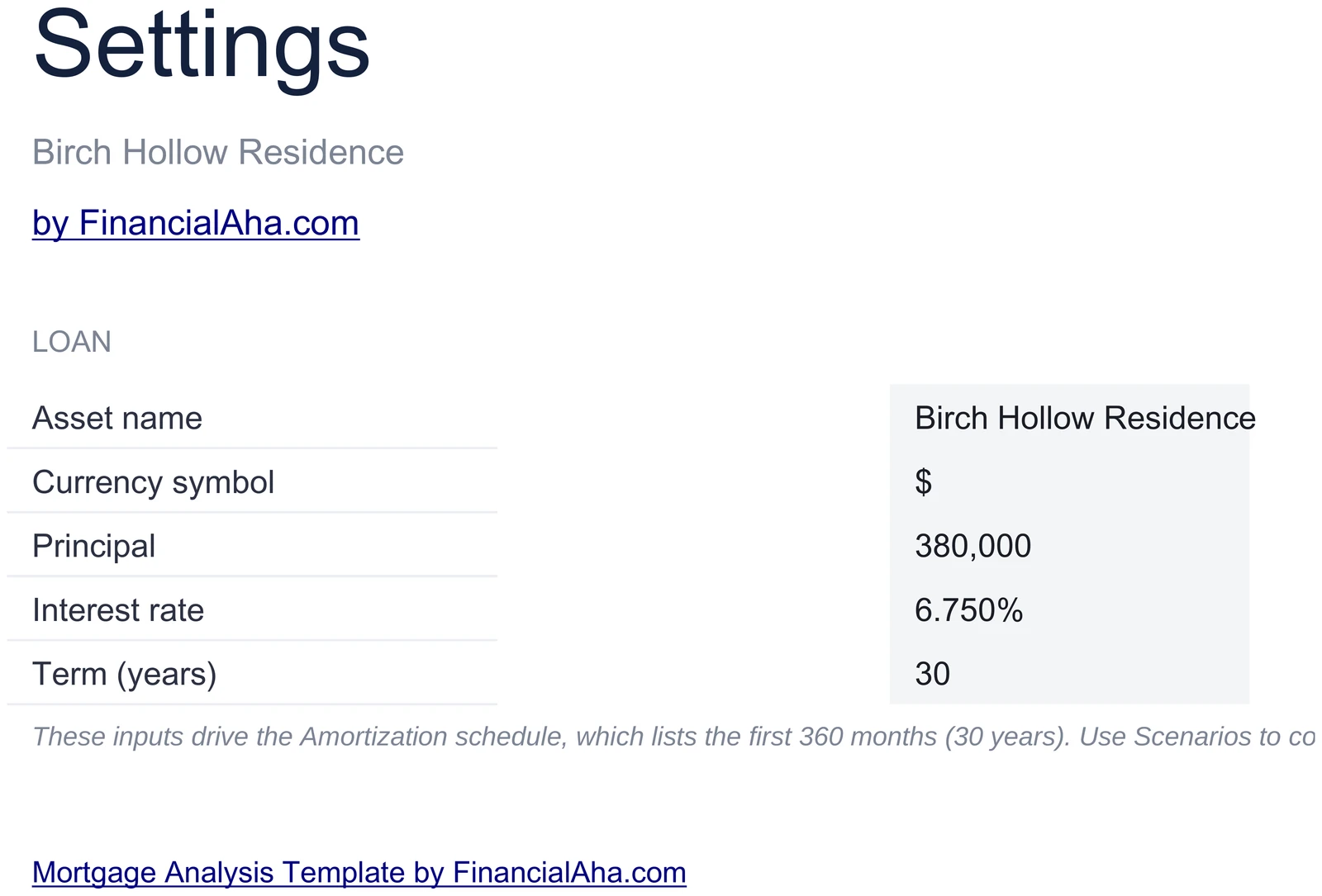 Mortgage Settings