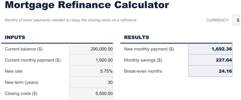 Mortgage Refinance Calculator