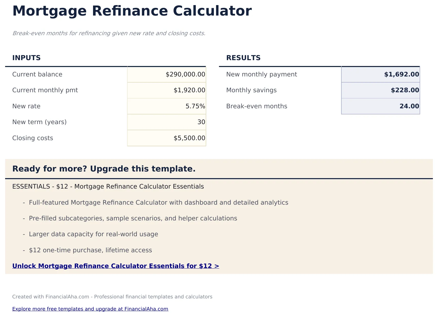 Mortgage Refinance Calculator preview