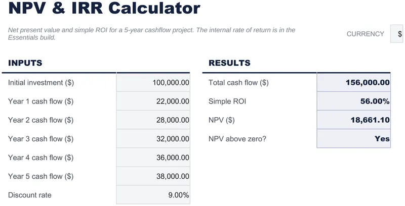 Calcolatore NPV e IRR
