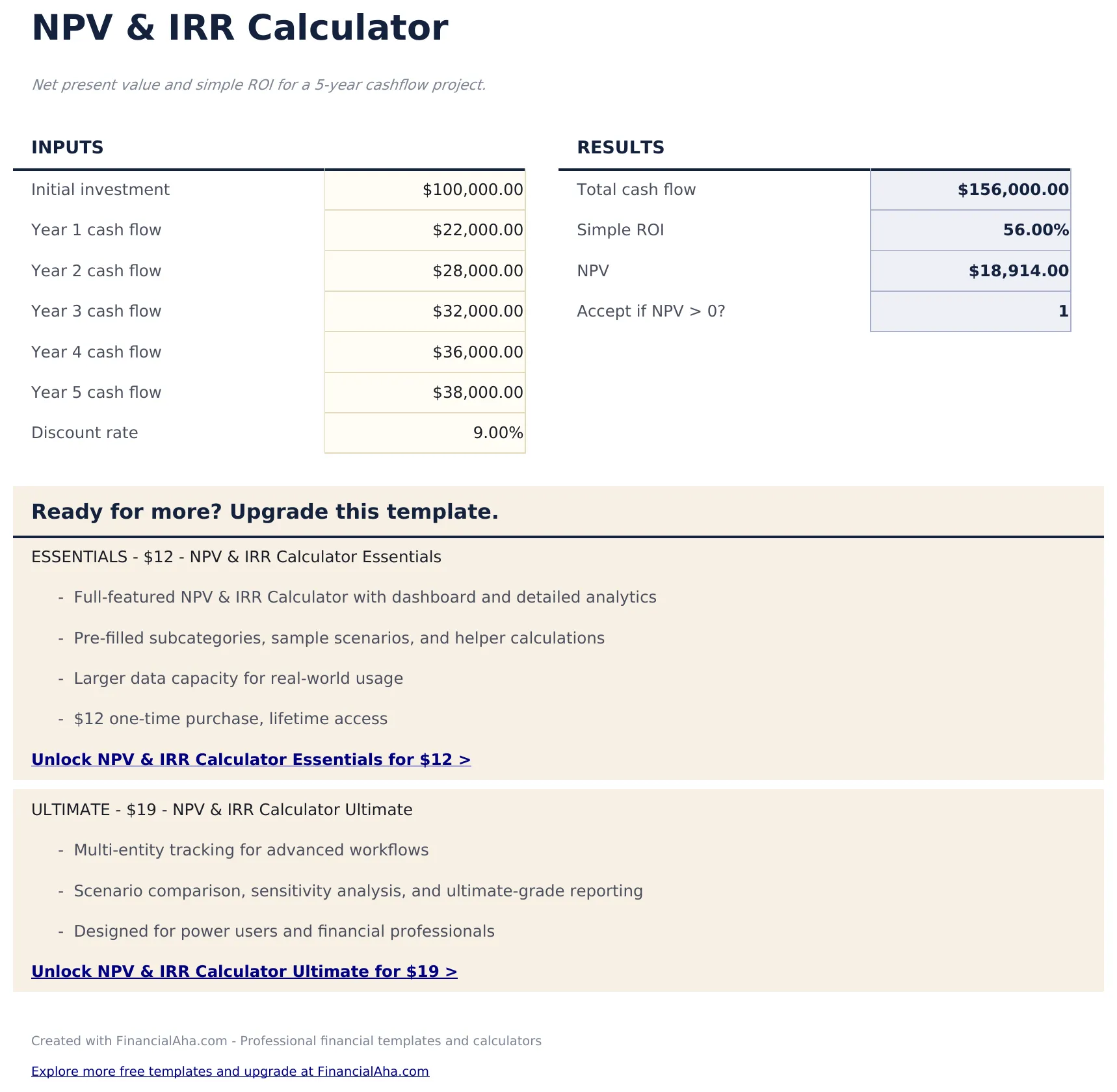 NPV & IRR Calculator preview