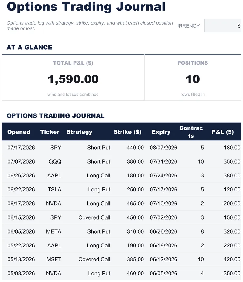 Giornale Trading Opzioni