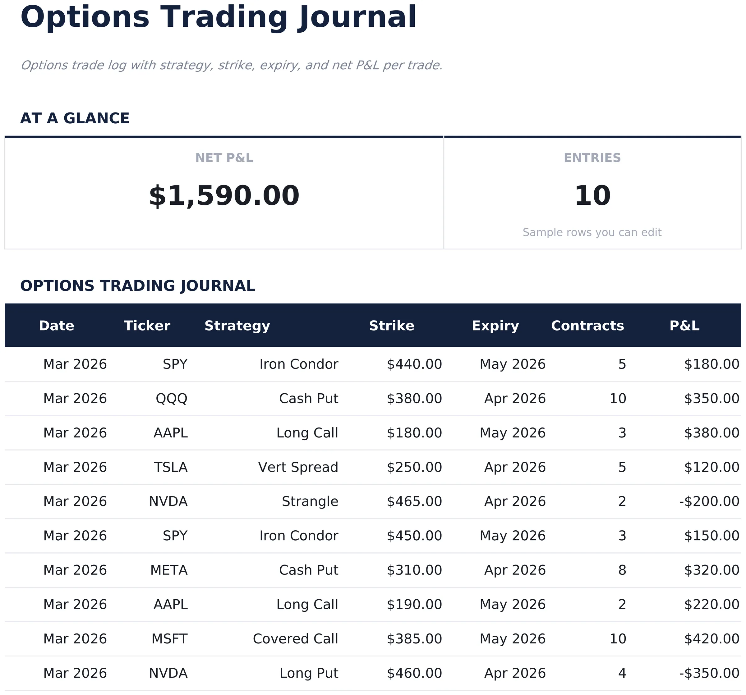 Options Trading Journal preview