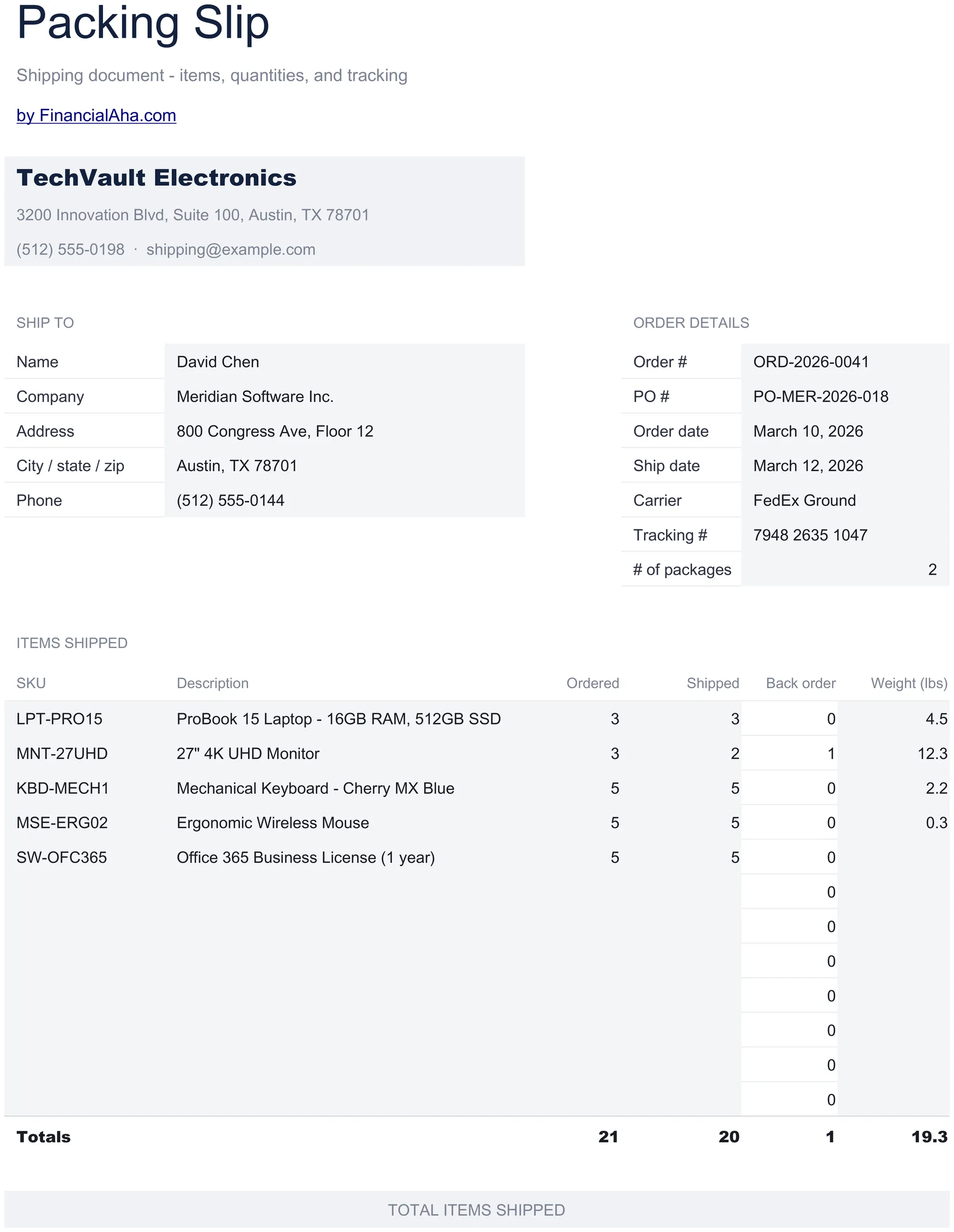 Modèle de tableur Essentials Bordereau d'expédition - aperçu Google Sheets et Excel