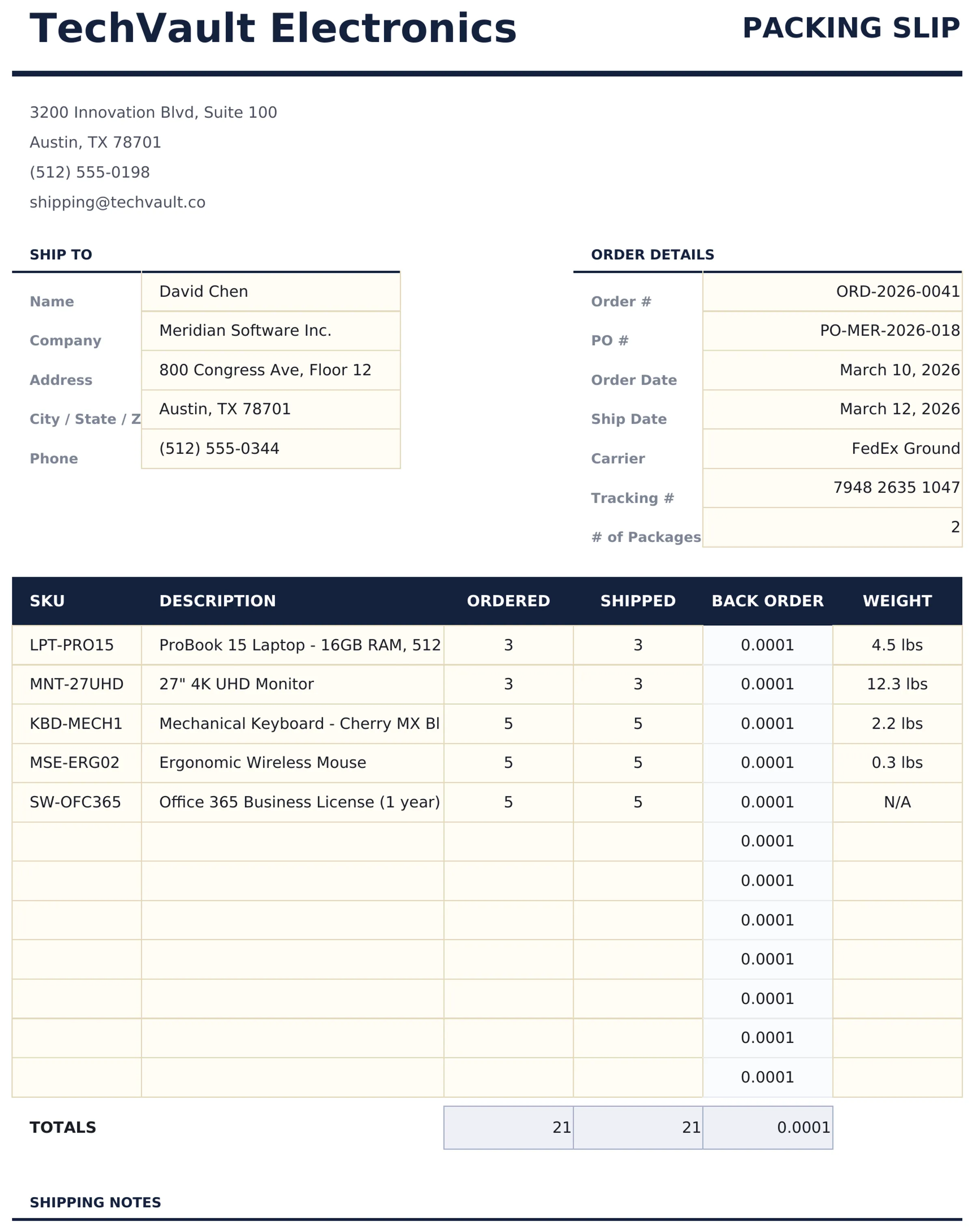 Packing Slip preview