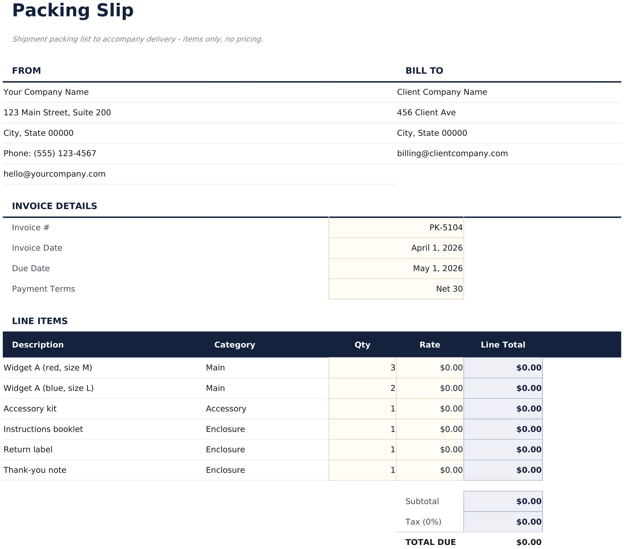 Packing Slip preview