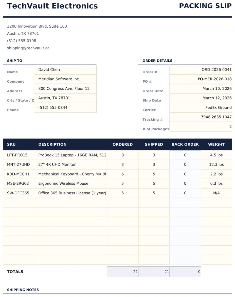 Packing Slip preview