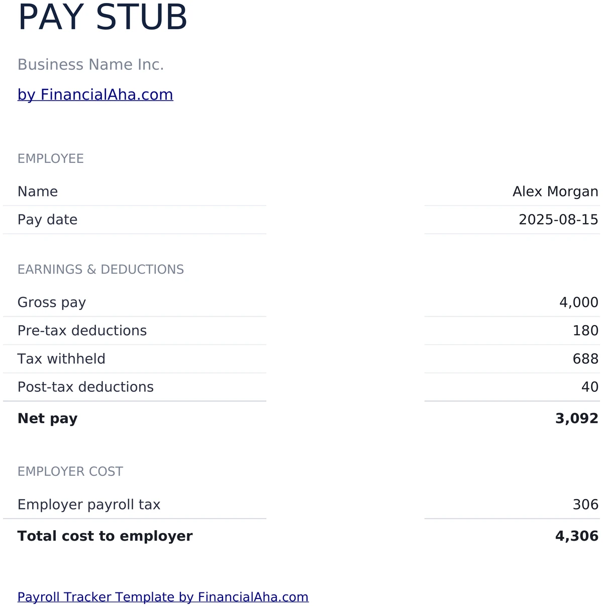 Printable Single-Employee Pay Stub
