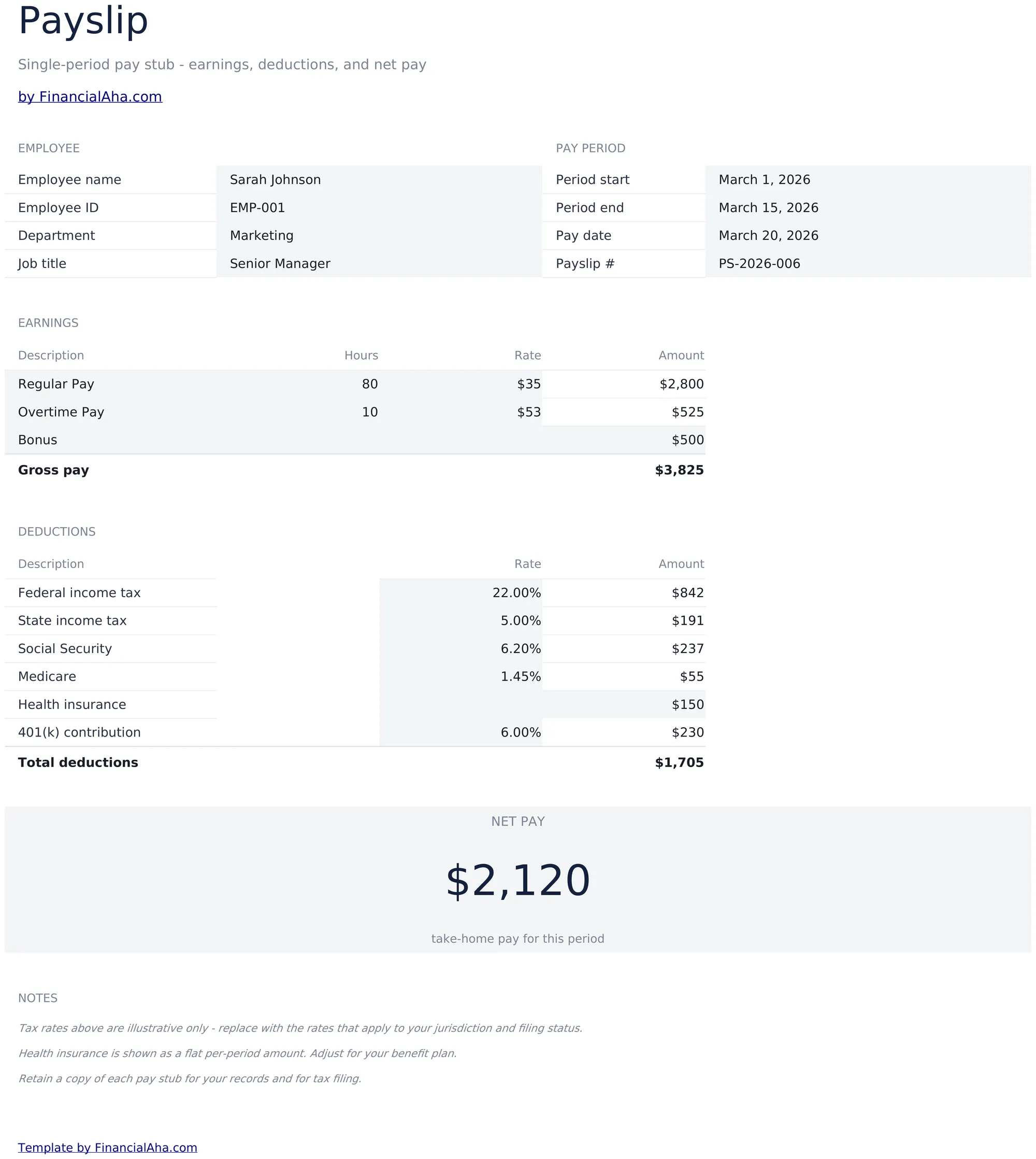 Payslip Template preview