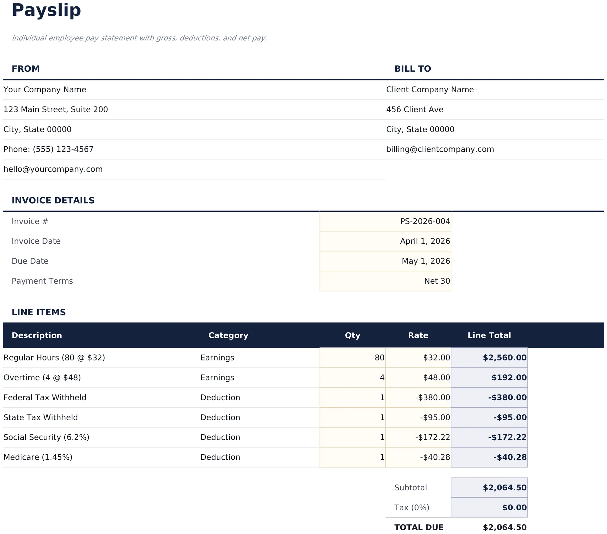 Payslip Template preview
