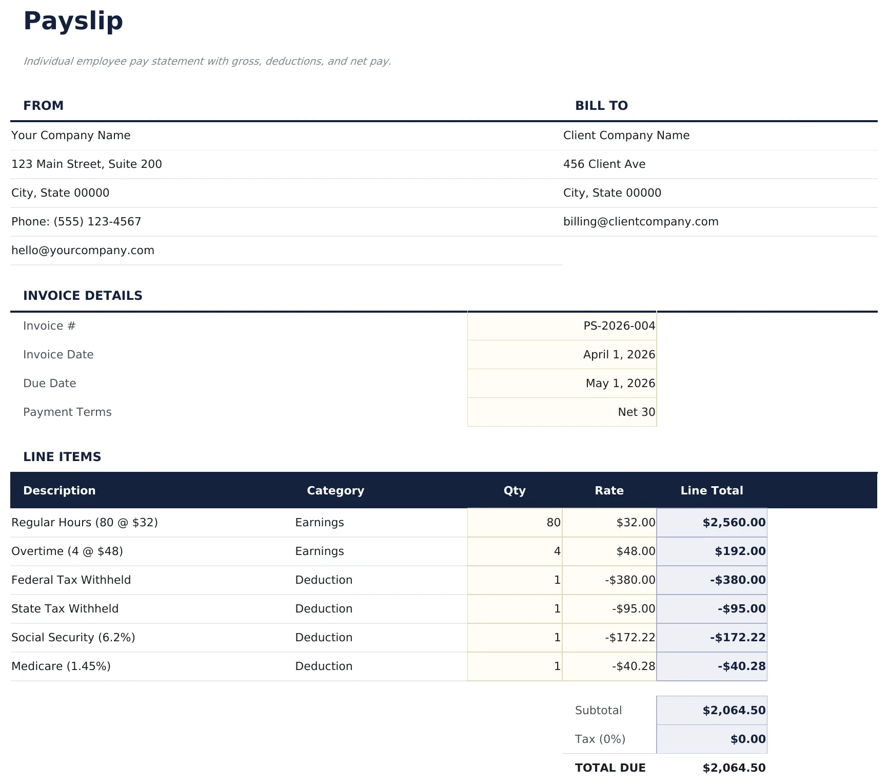 Payslip Template preview
