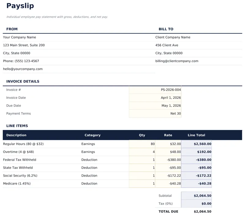 Gehaltsabrechnungs-Vorlage