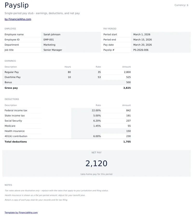 Payslip Template preview