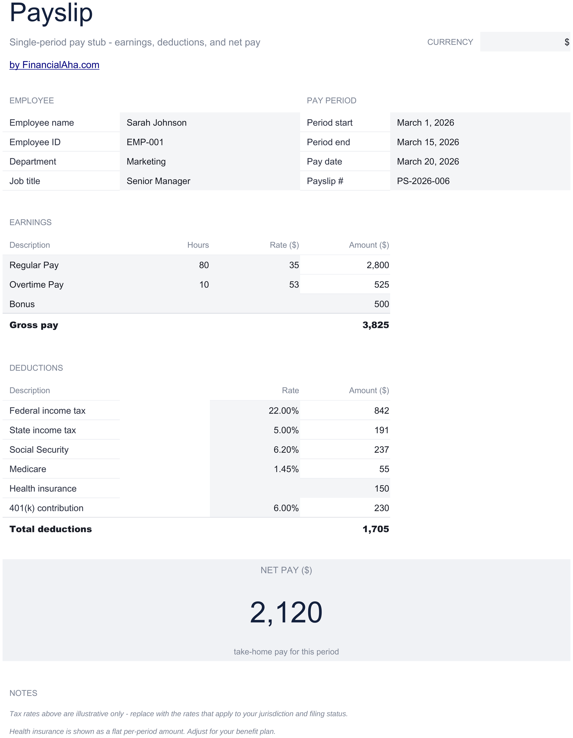 Essentials Payslip Template spreadsheet template preview