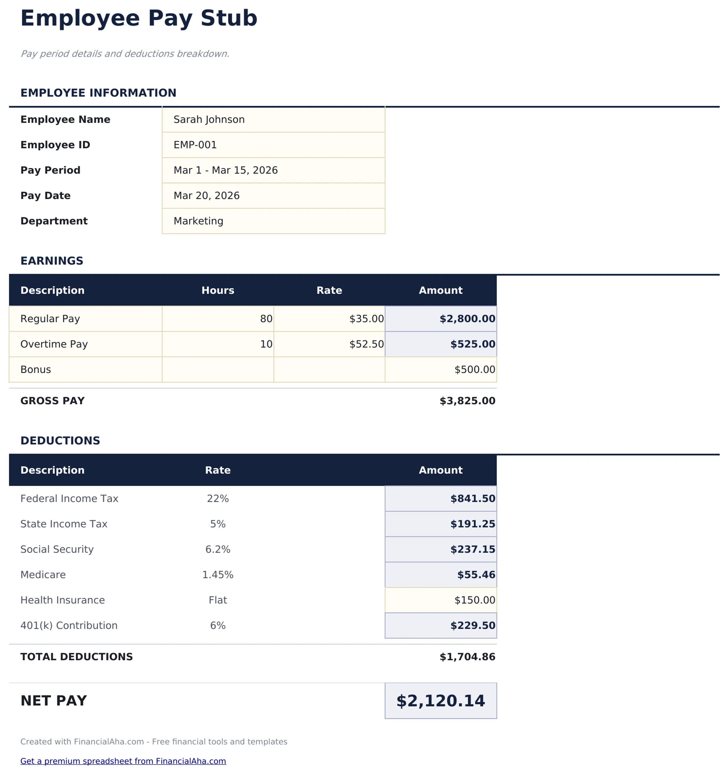 Payslip Template preview