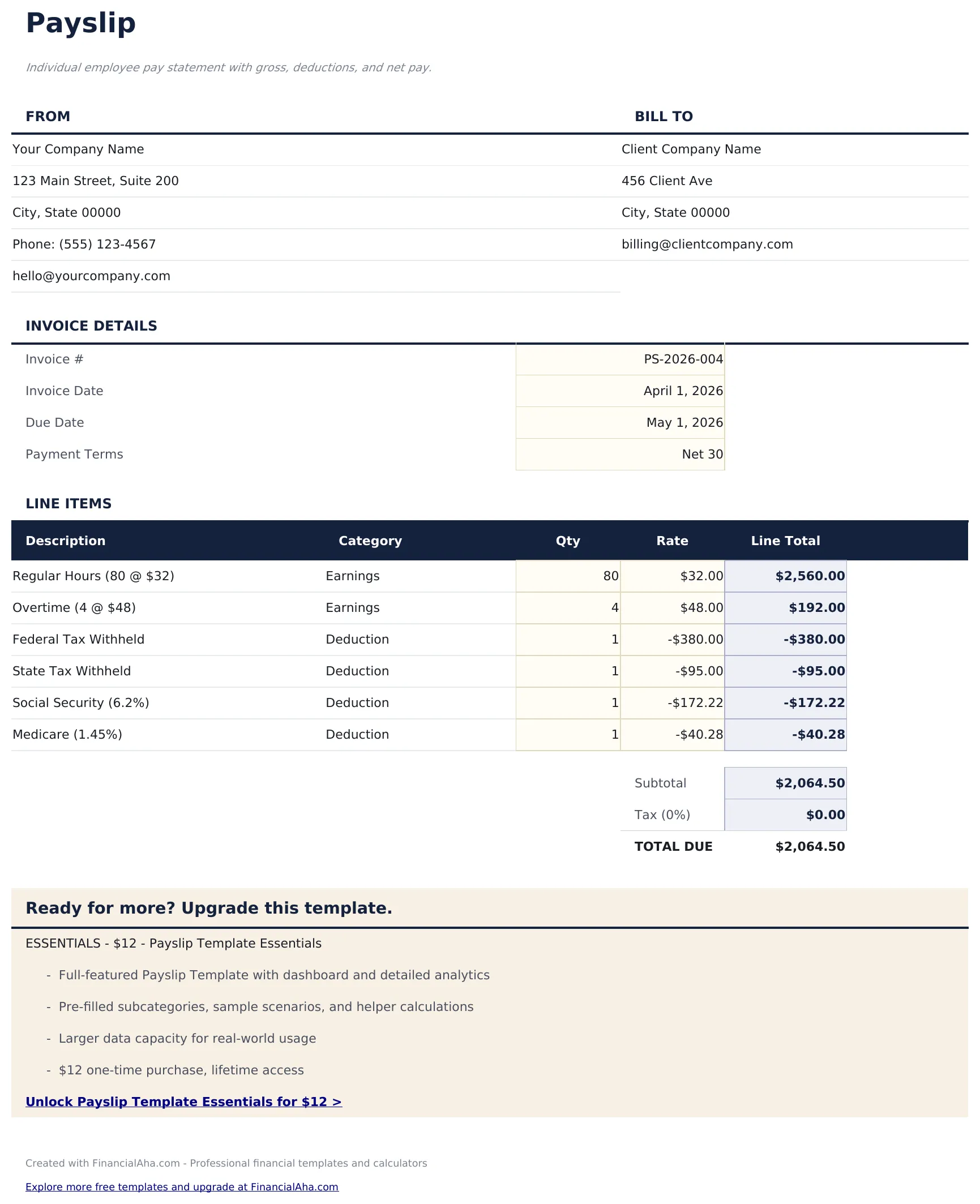 Payslip Template preview