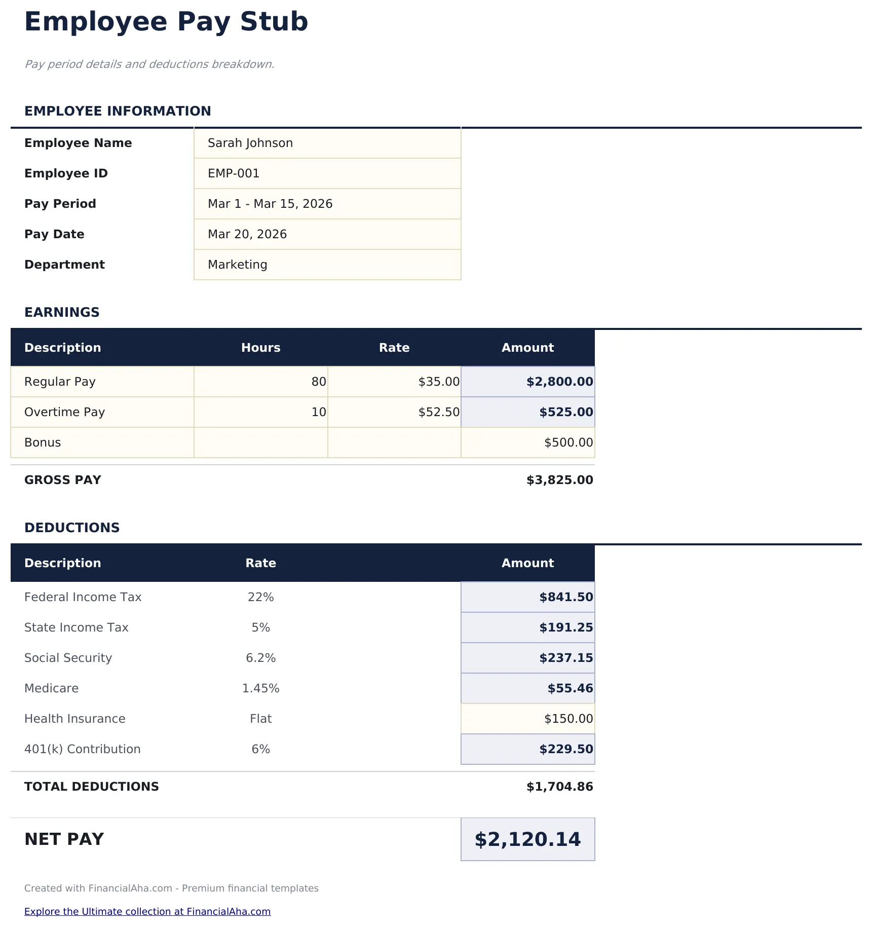 Payslip Template preview
