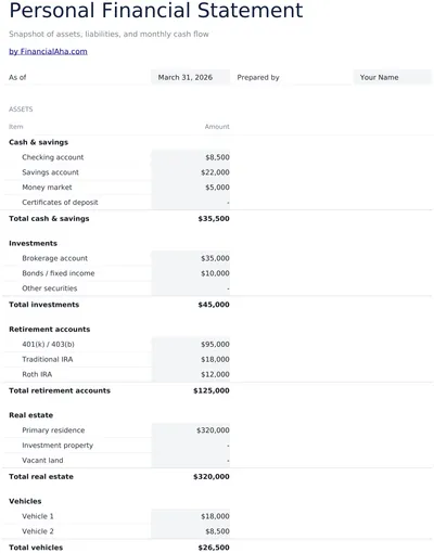 Personal Financial Statement preview