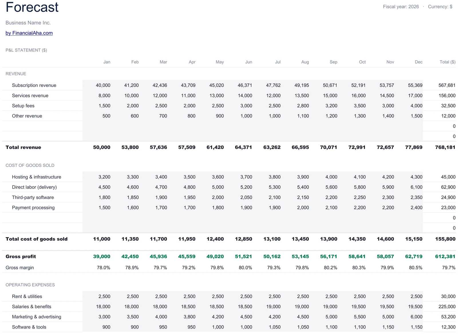 12-Month P&L Forecast