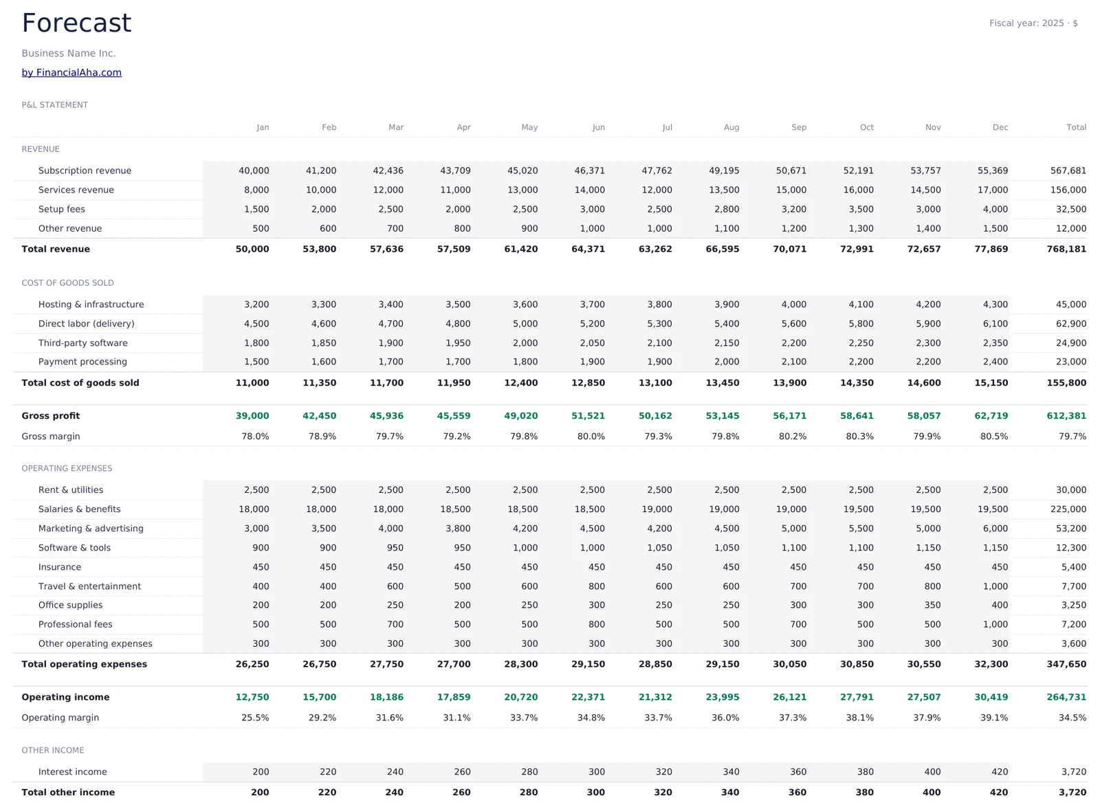 12-Month P&L Forecast