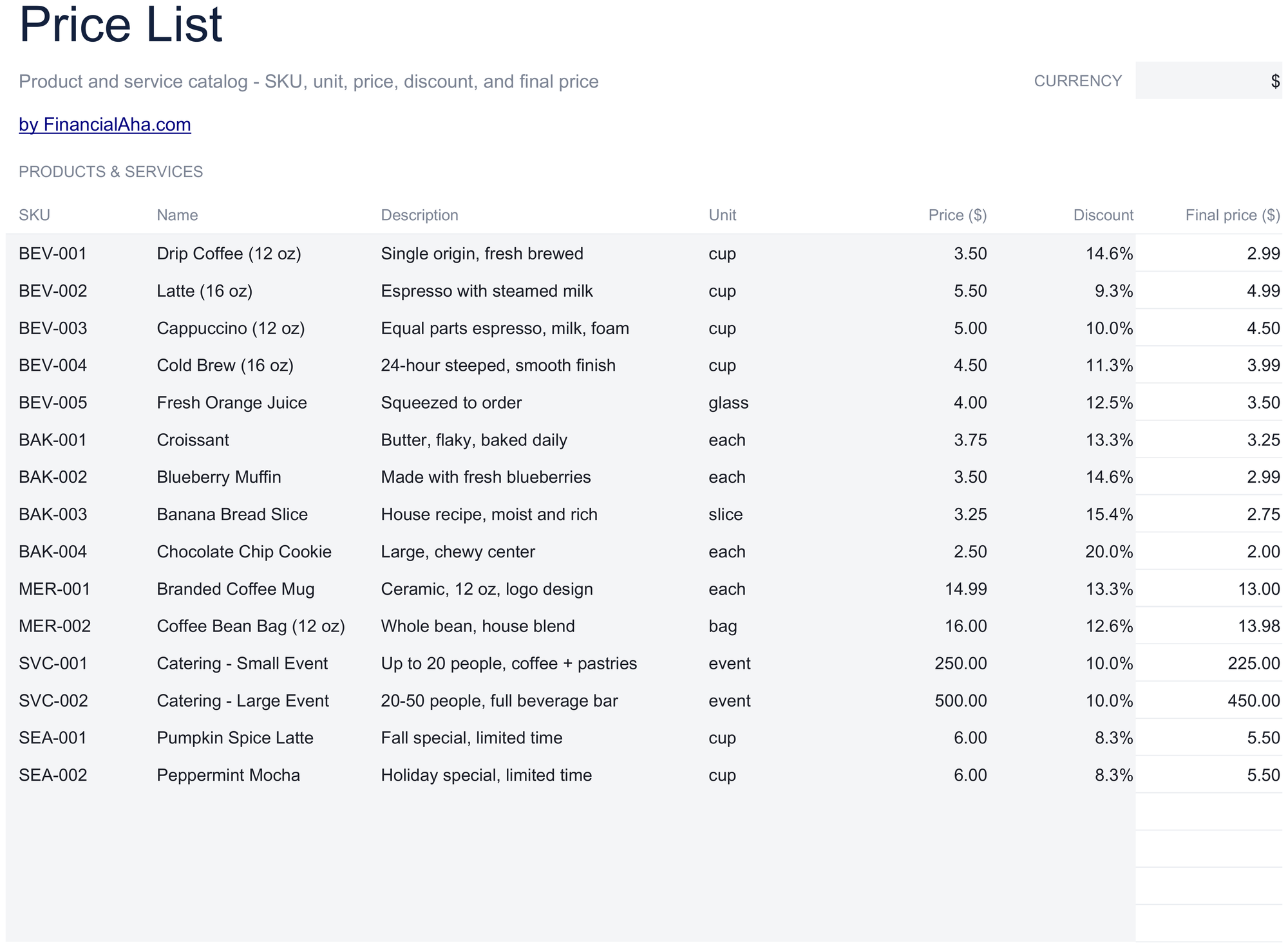 Essentials Price List Template spreadsheet template preview