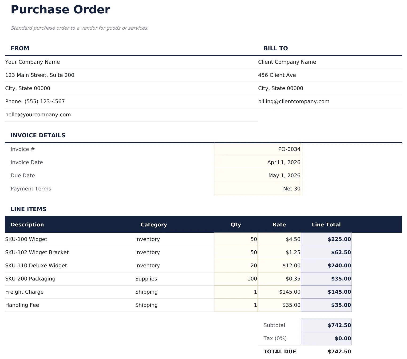 Purchase Order preview