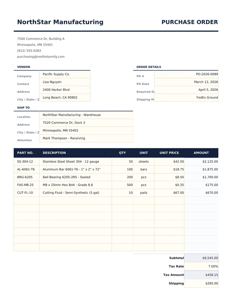 Purchase Order preview