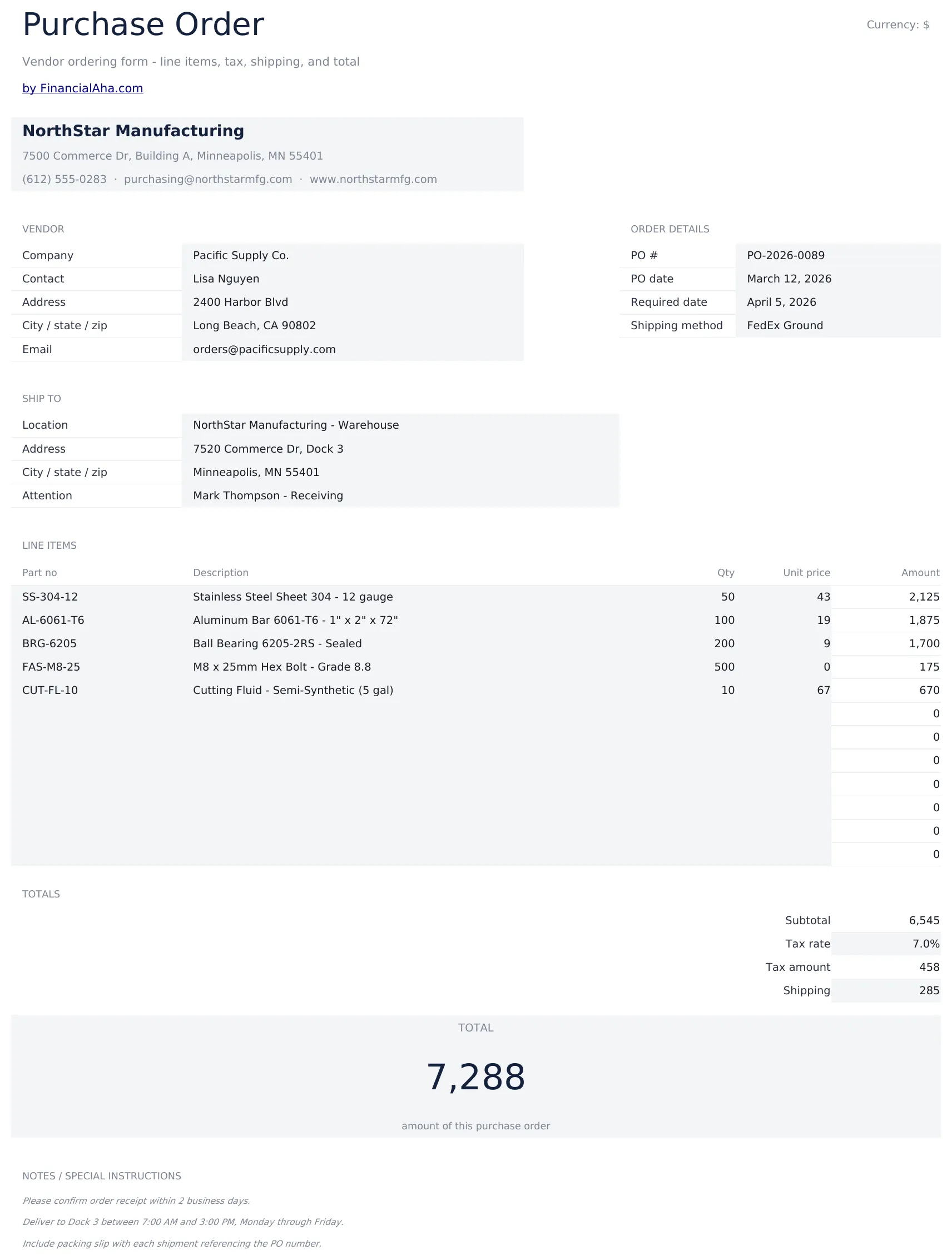 Purchase Order preview