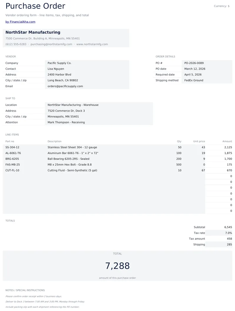 Purchase Order preview