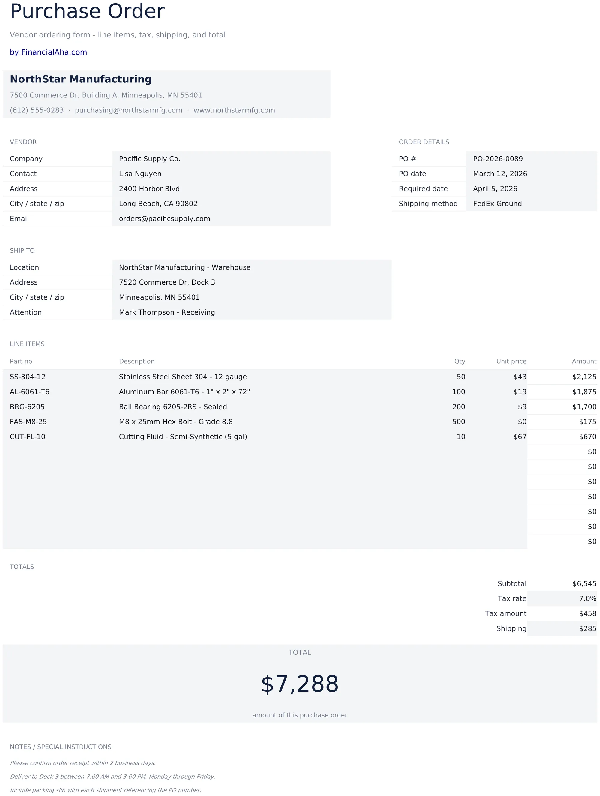 Purchase Order preview