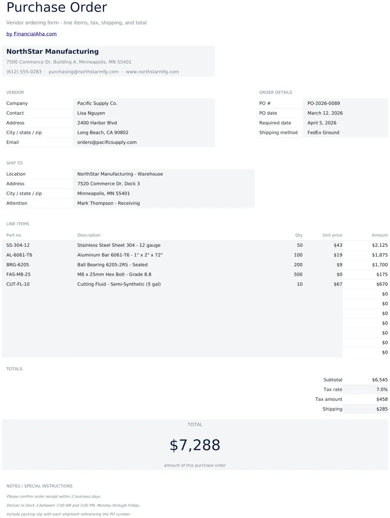 Purchase Order preview