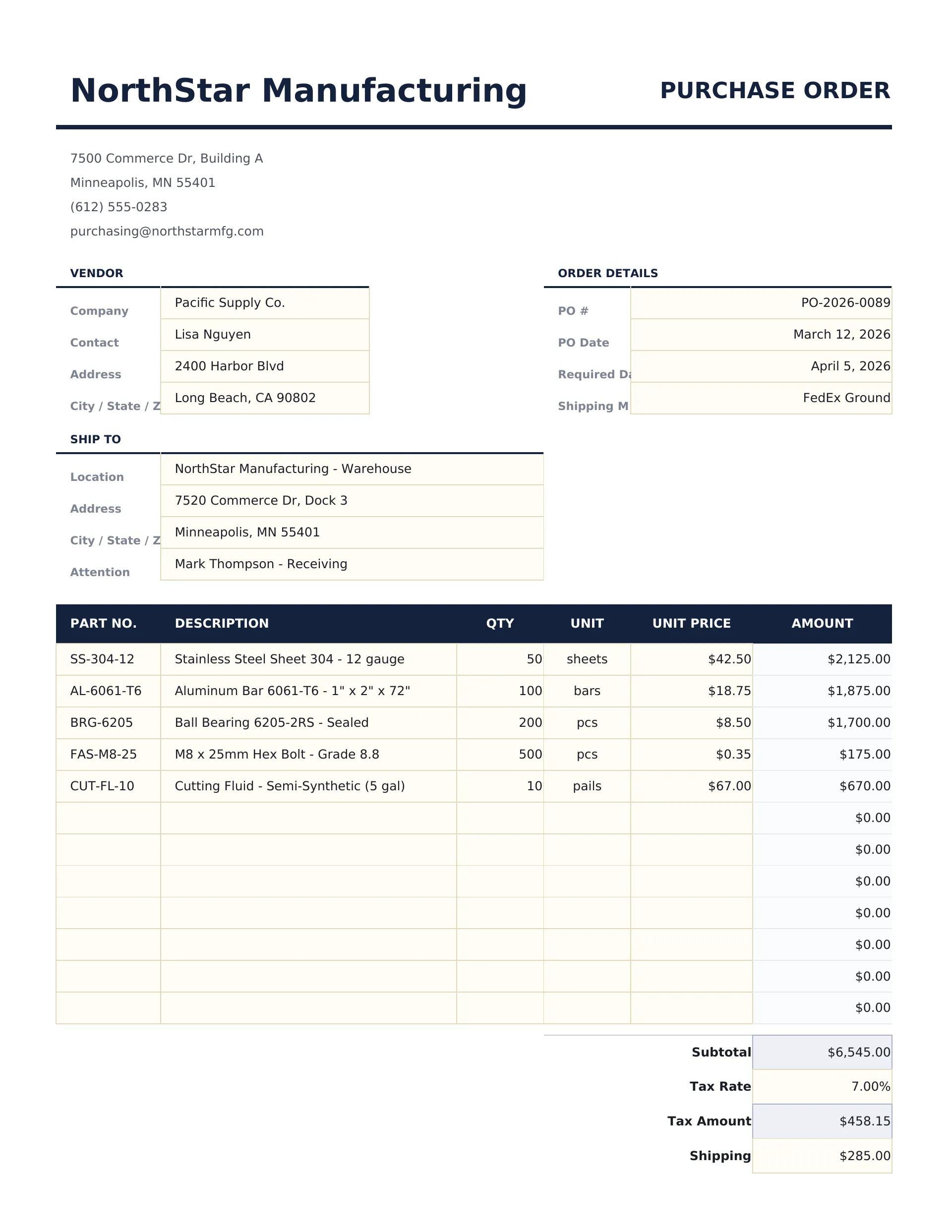 Purchase Order preview