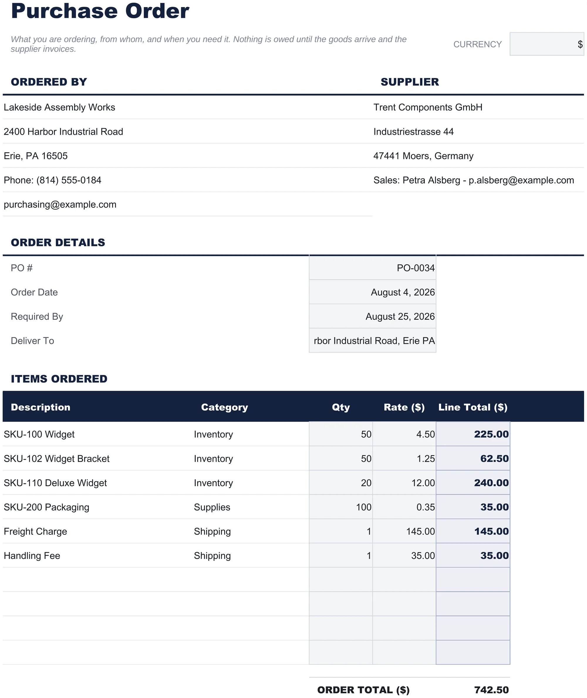Free Purchase Order Spreadsheet Template for Google Sheets & Excel - dashboard preview