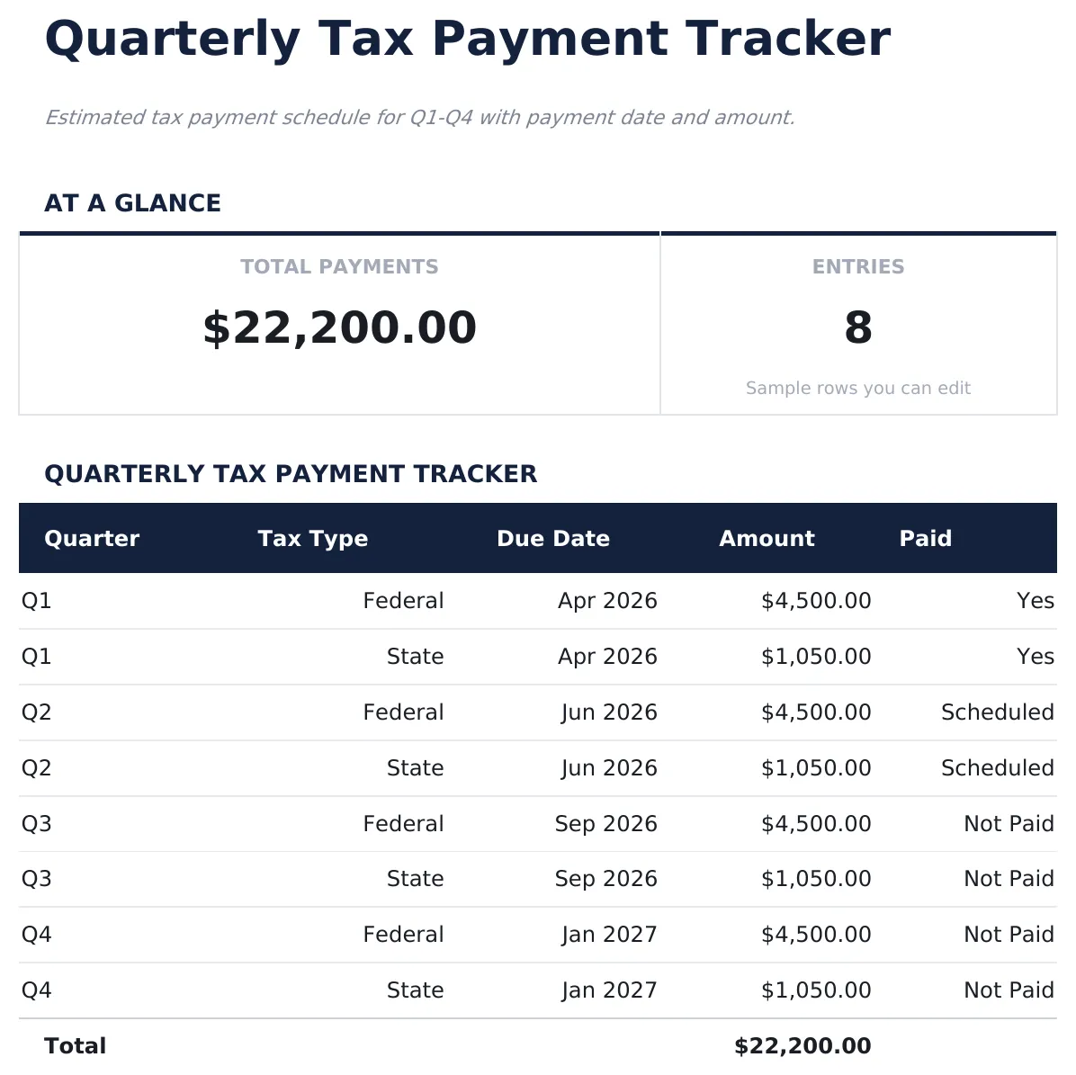 Quarterly Tax Payment Tracker preview
