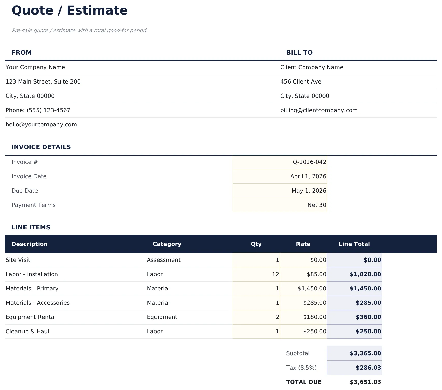 Quote Template preview