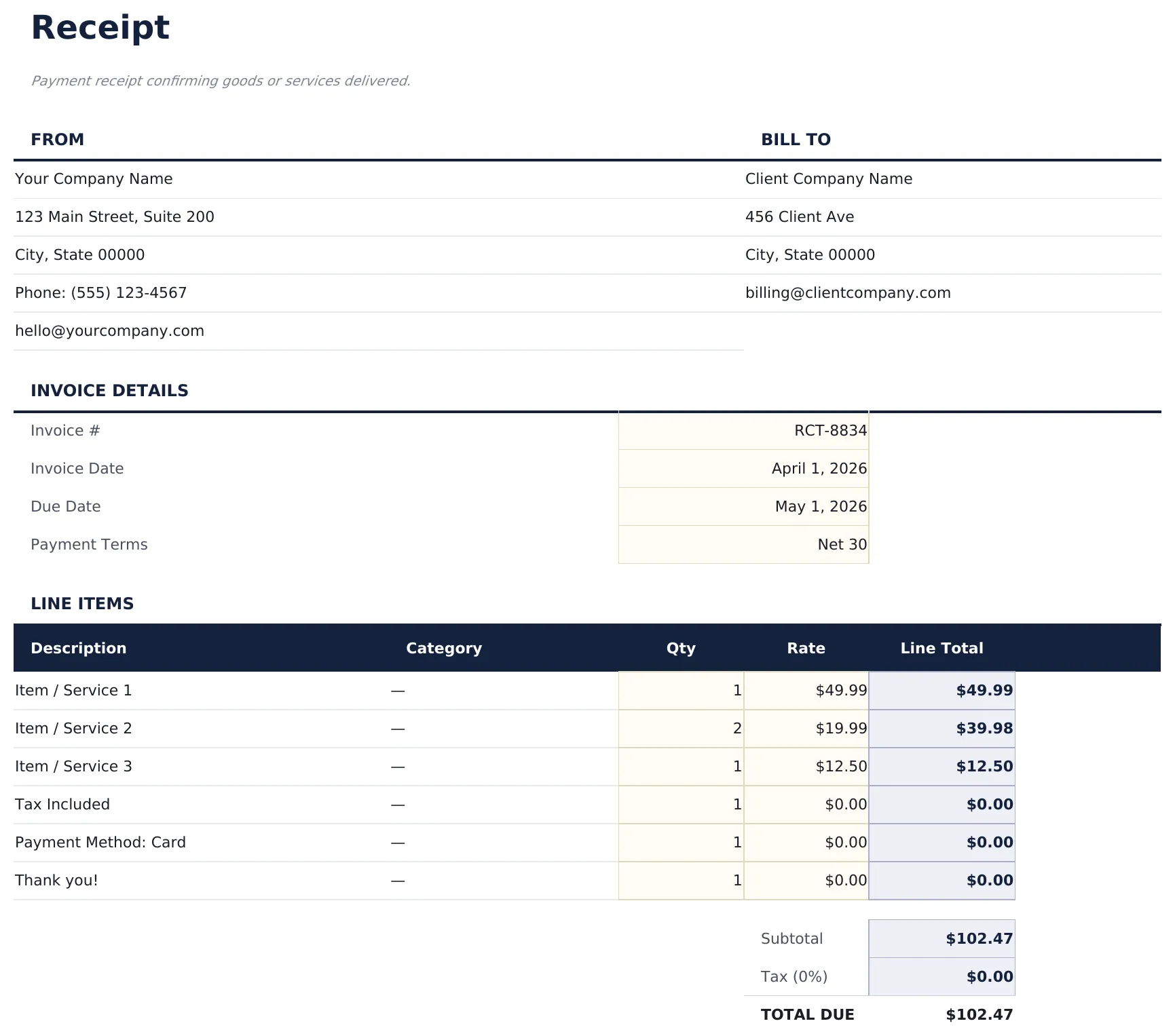 Receipt Template preview
