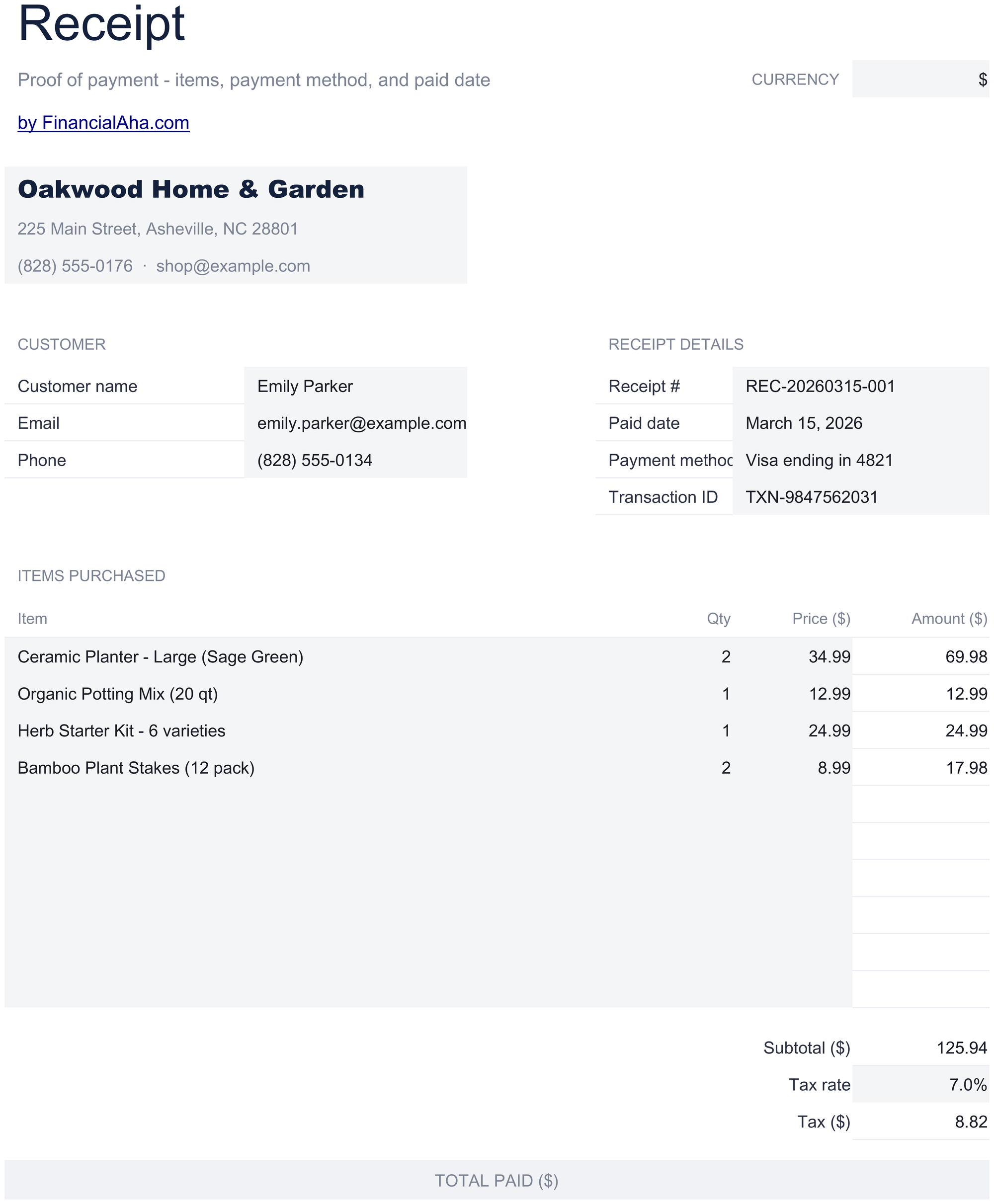 Essentials Receipt Template spreadsheet template preview