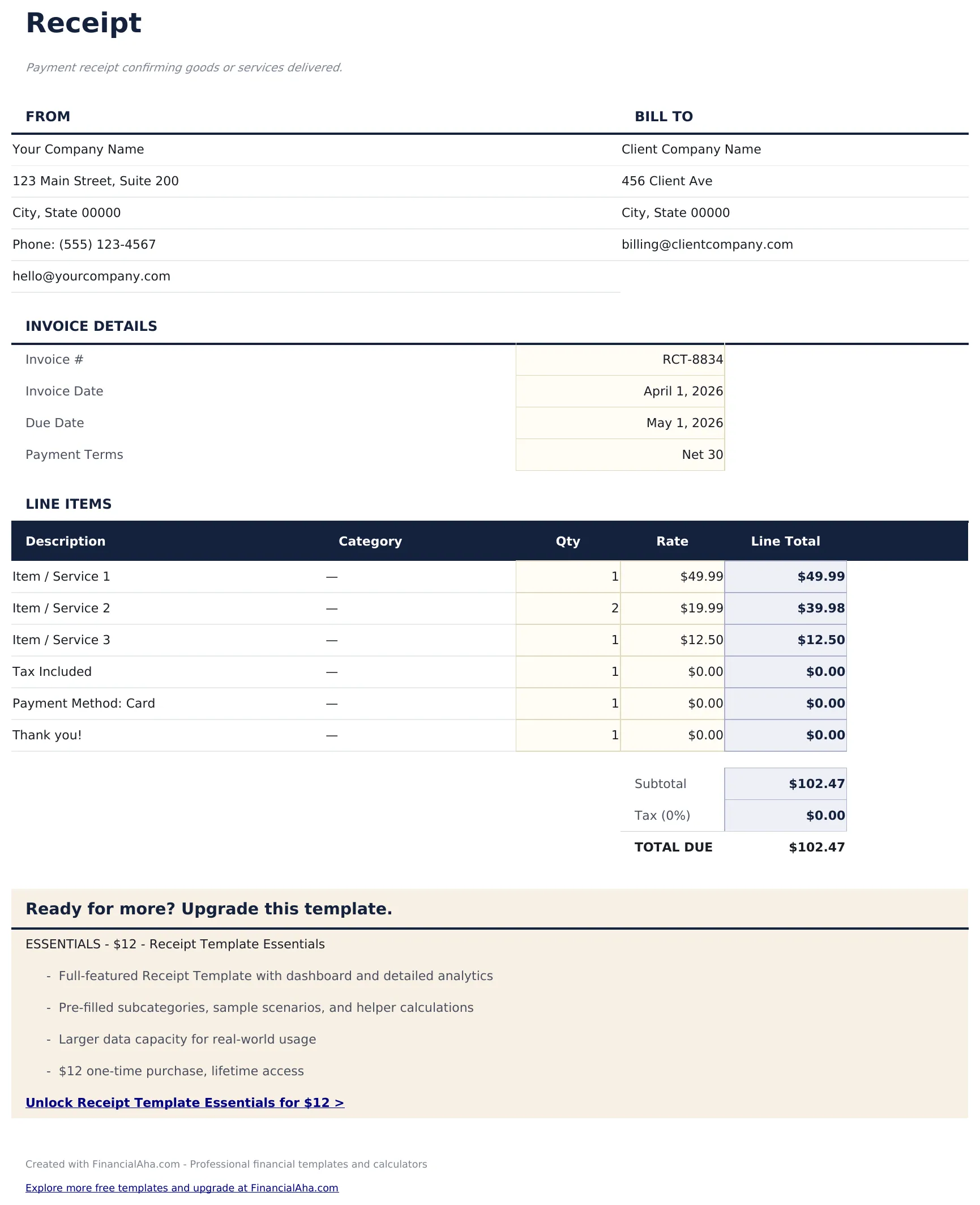 Receipt Template preview