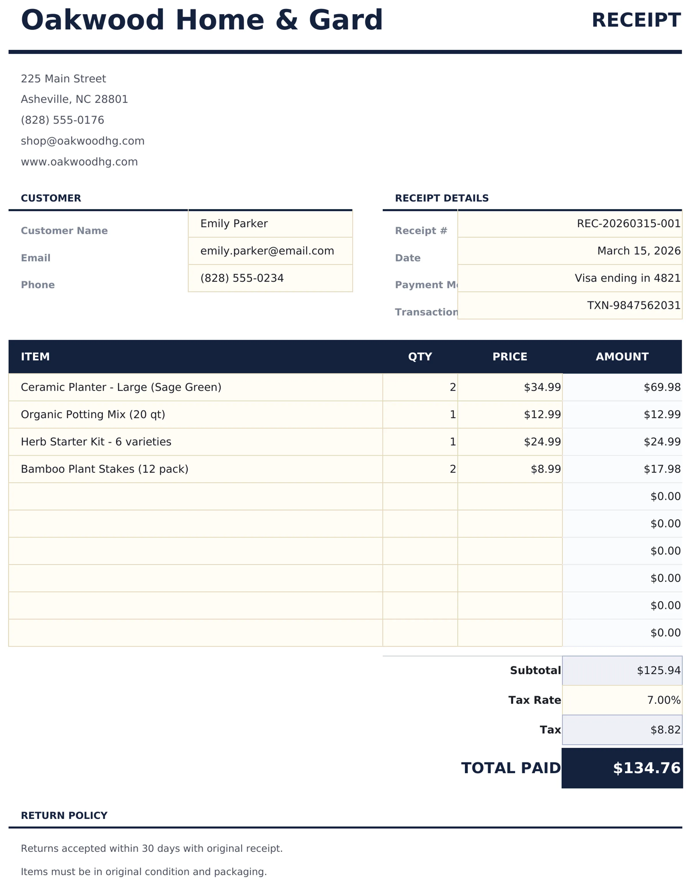 Receipt Template preview