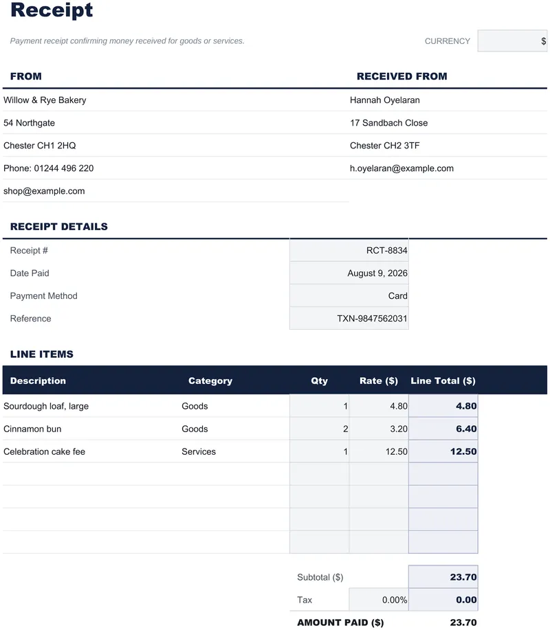 Receipt Template