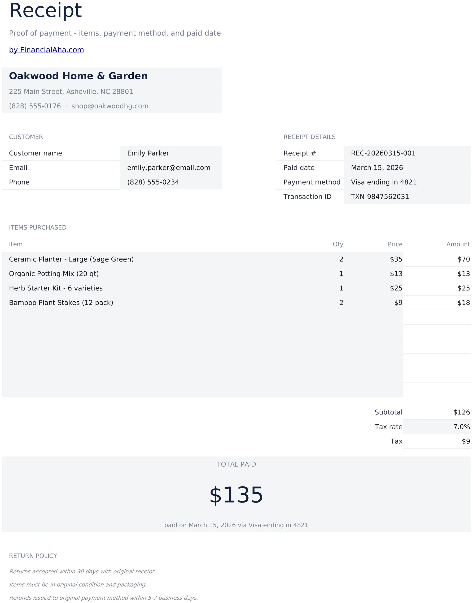 Receipt Template preview