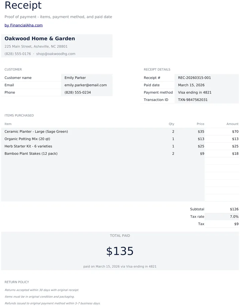 Receipt Template preview