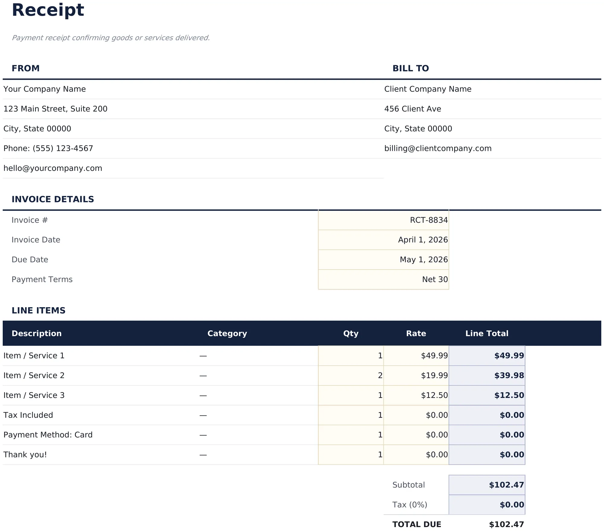Receipt Template preview